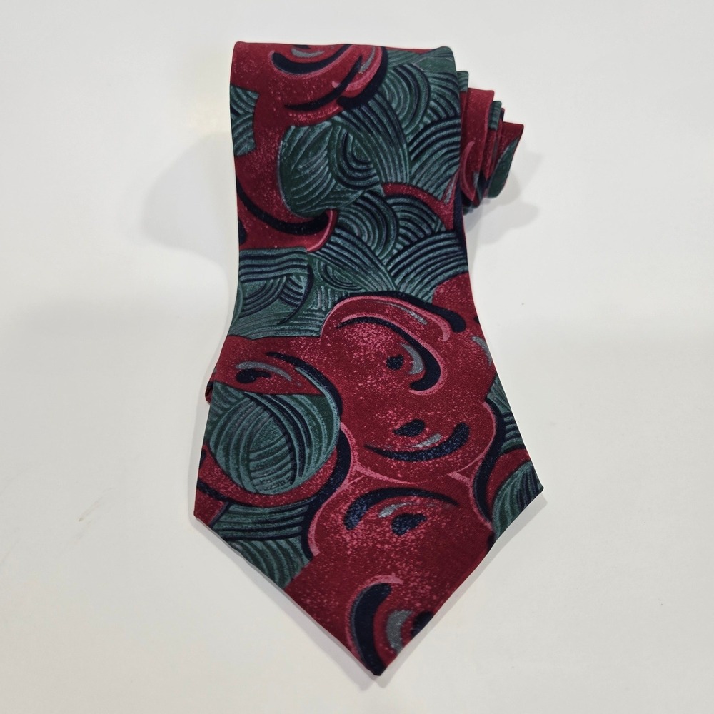Pierre Balmain Paris Silk Tie Red Green Abstract Swirl Geometric Necktie Italy